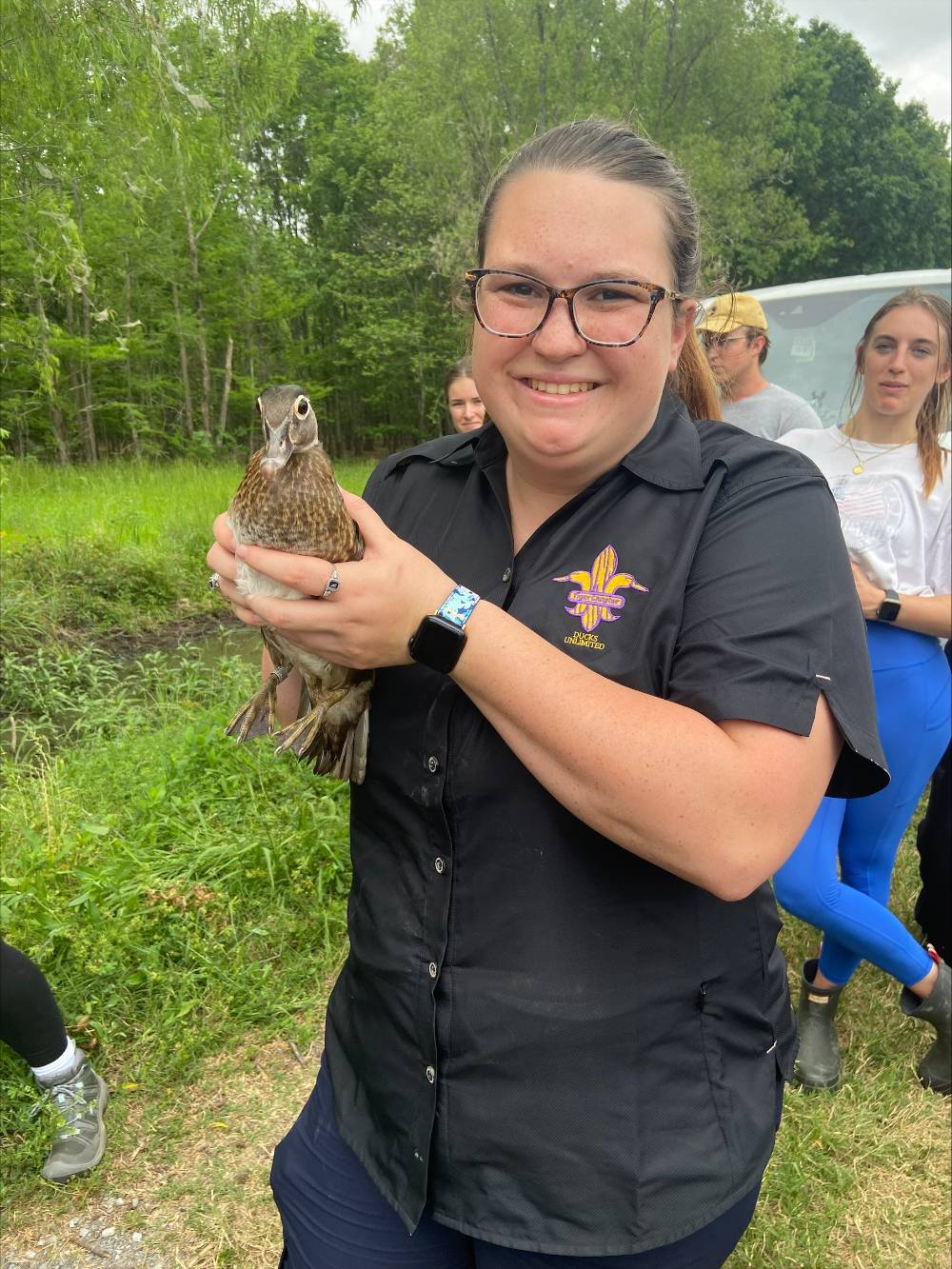 Janice Pearson poses with a duck