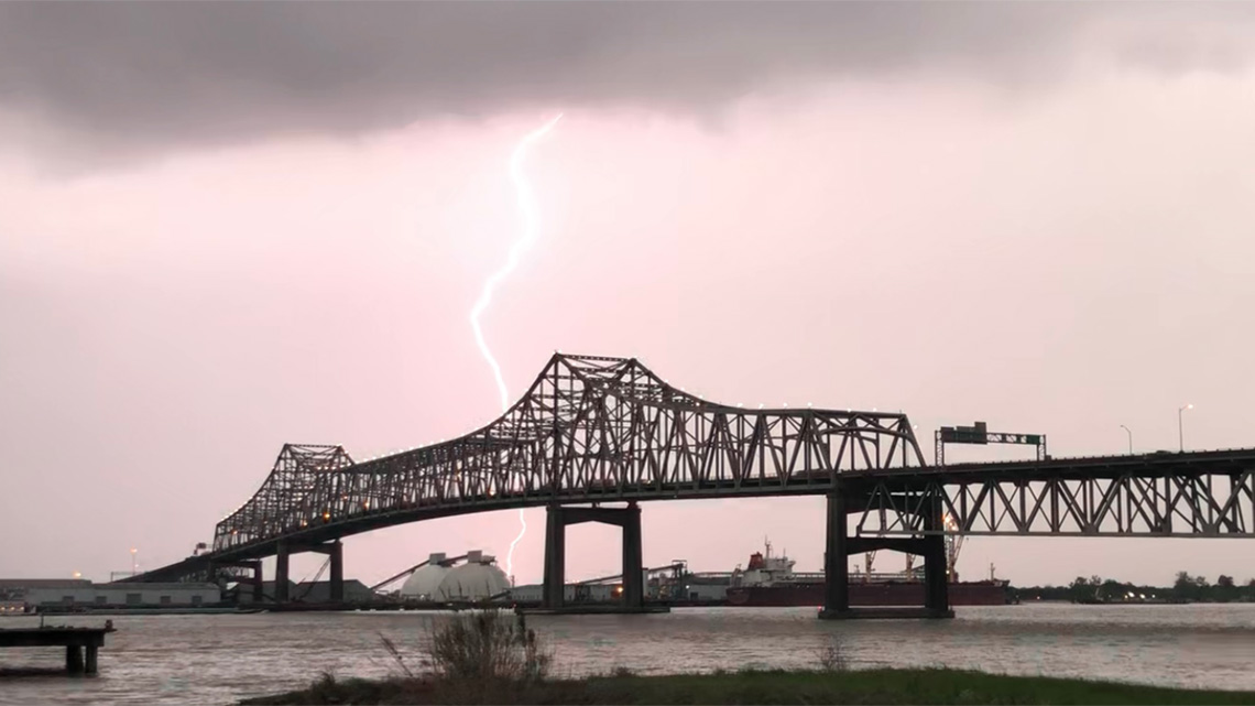 bridge with lighting strike