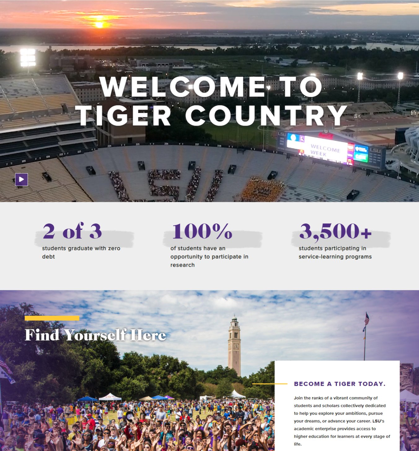 screenshot of lsu homepage